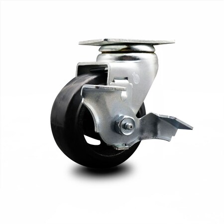 Service Caster 4 Inch Rubber on Cast Iron Swivel Caster with Ball Bearing and Brake SCC SCC-20S420-RSB-TLB